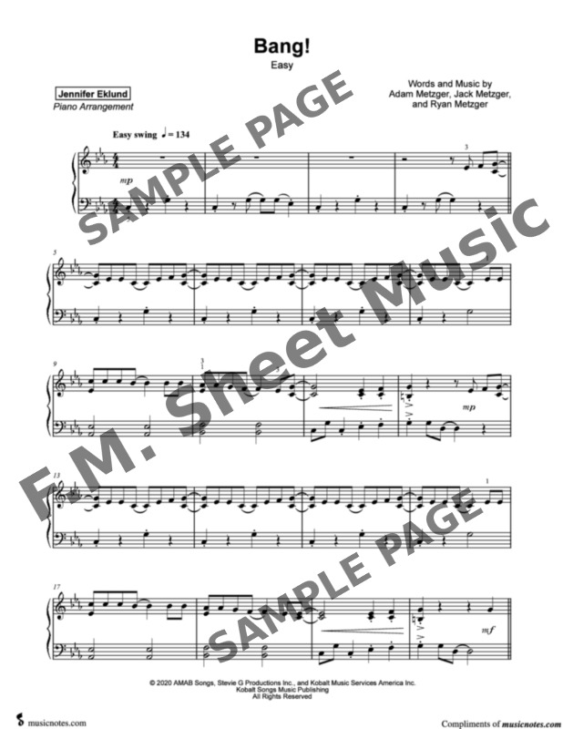 Bang! (Easy Piano) By AJR - F.M. Sheet Music - Pop Arrangements by